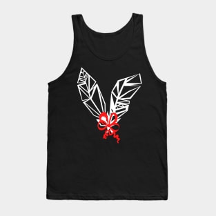 Two White Feathers of a Bird and a Red Ribbon Tank Top